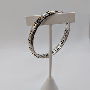 John Hardy Silver and 18kt Gold Dot Bangle Bracelet With Black Sapphires